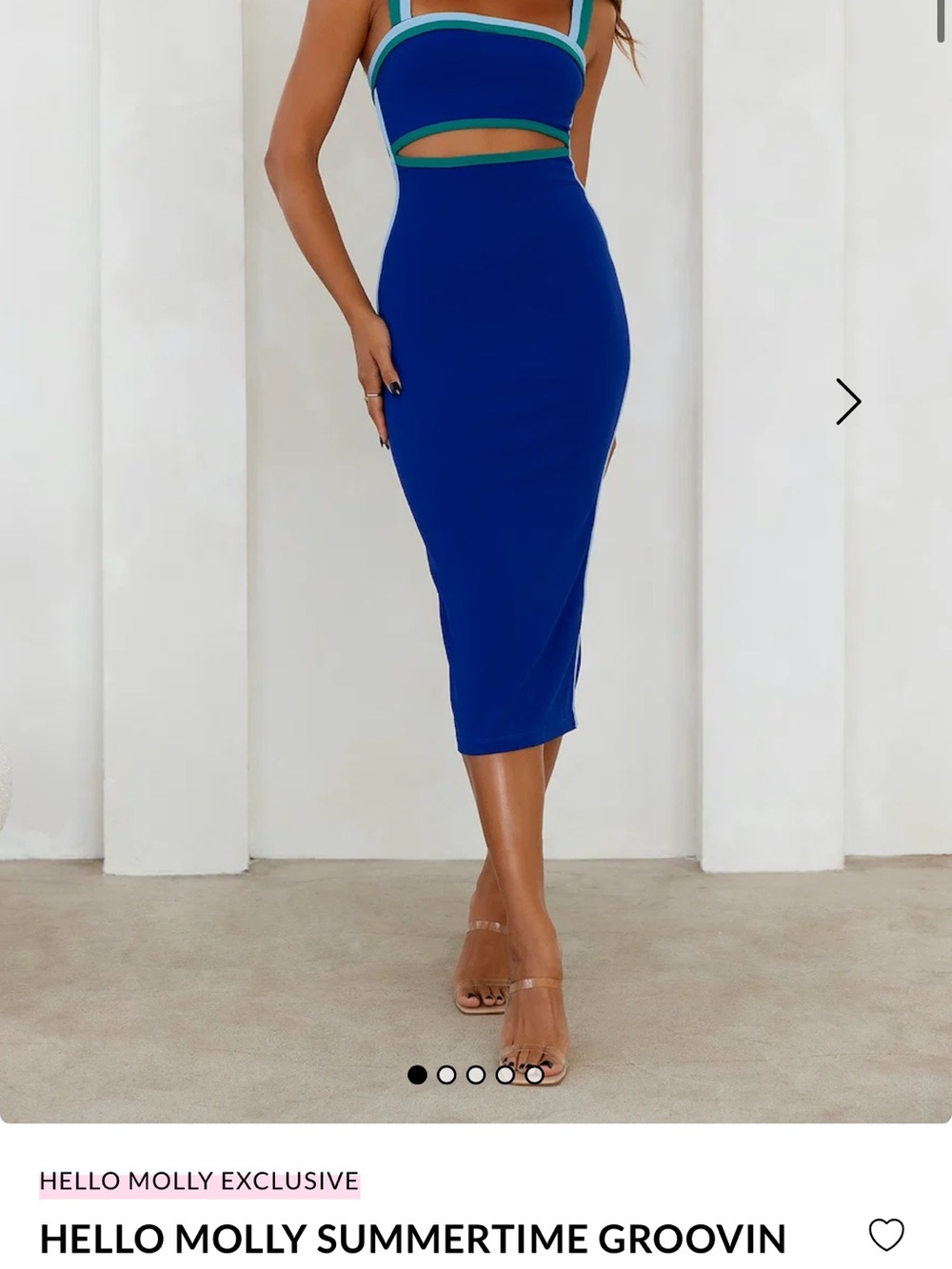Hello Molly Cobalt Blue Midi Dress with Teal Trim